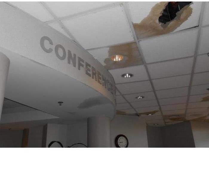 holes from water leakage in ceiling tiles of suspended ceiling