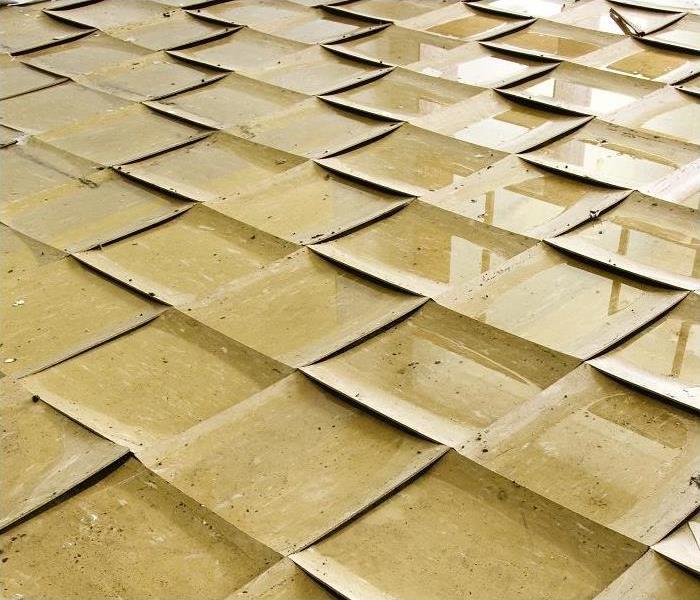 Closeup of water damaged linoleum tiles
